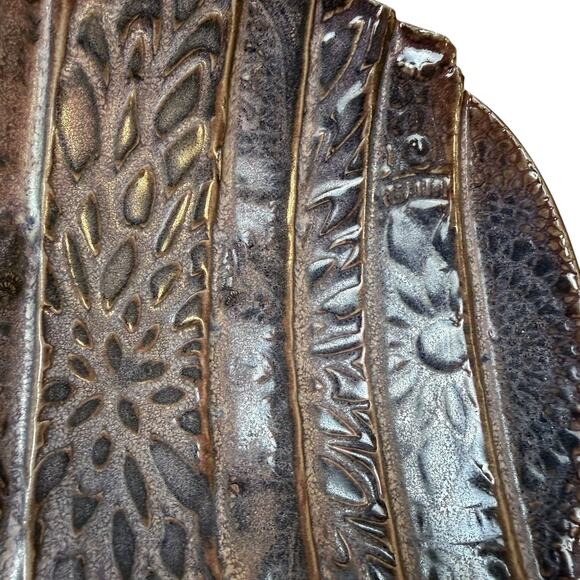 Handmade Studio Pottery 10” Textured Ribbed Ceramic Art Plate Bowl Sculpture - Picture 7 of 8